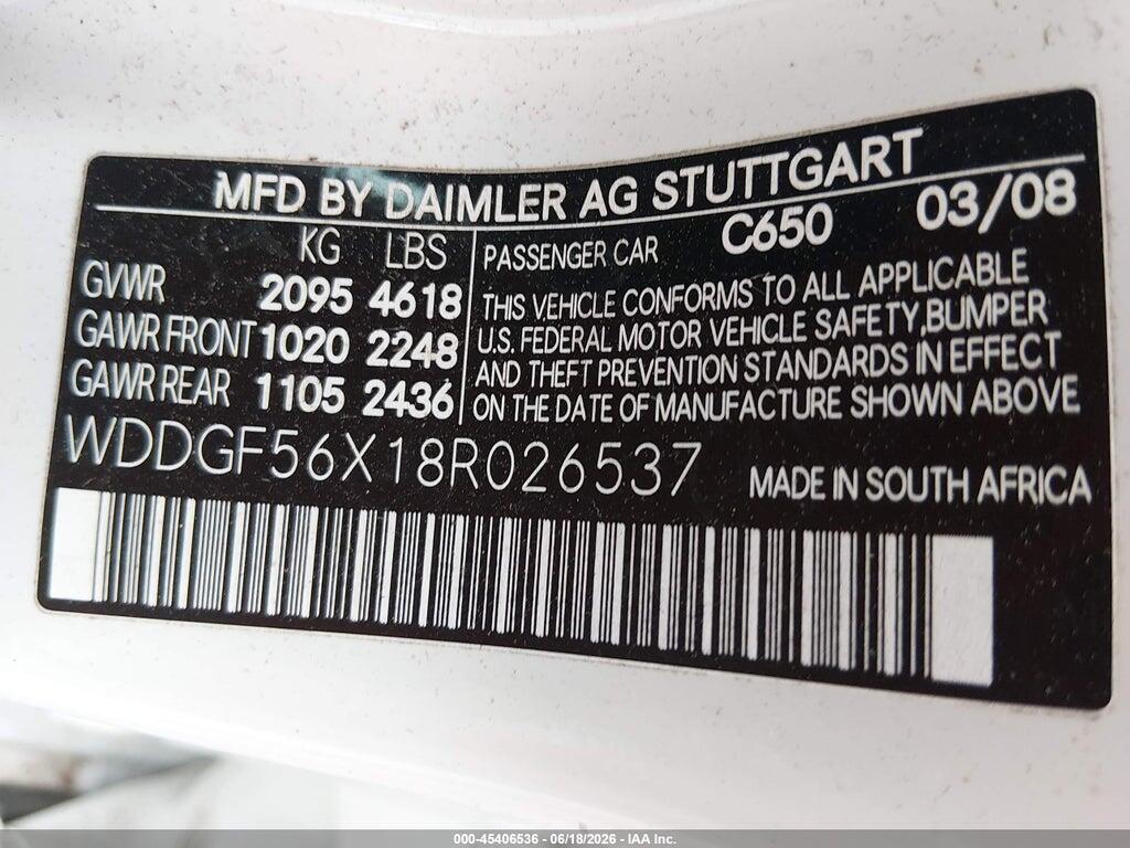 WDDGF56X18R026537 2008 MERCEDES-BENZ C 350 photo no. 9