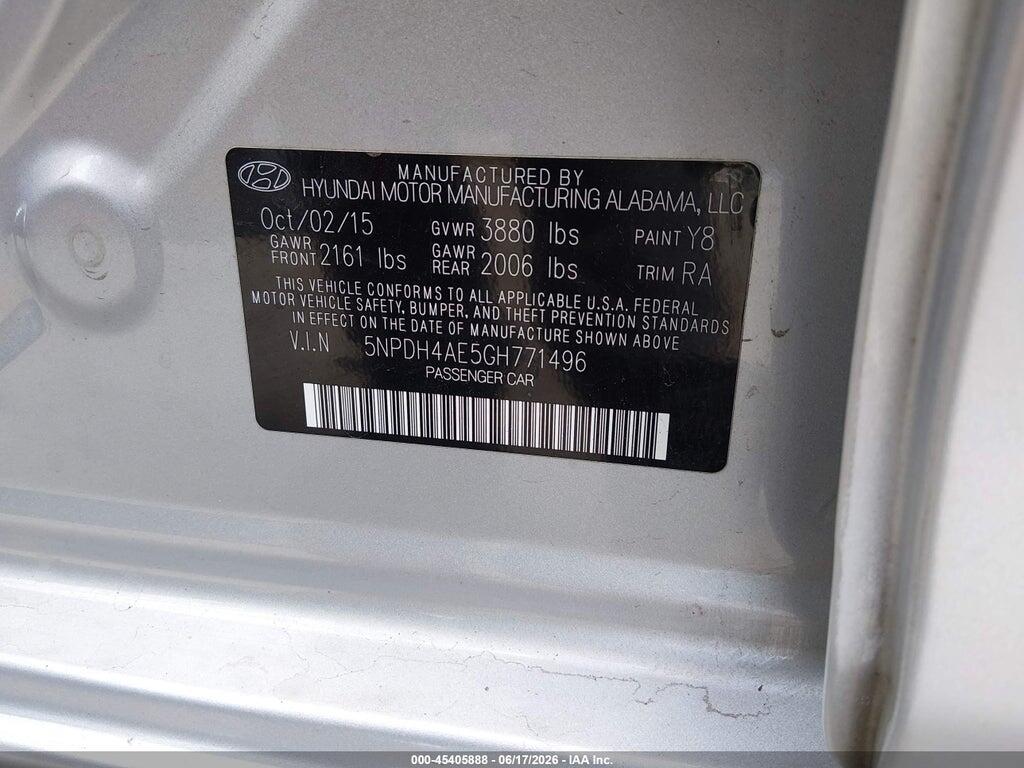 5NPDH4AE5GH771496 2016 HYUNDAI ELANTRA photo no. 9