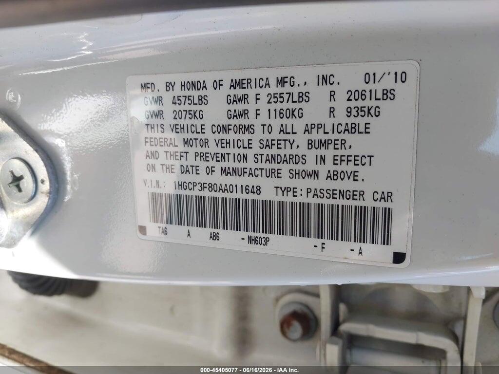 1HGCP3F80AA011648 2010 HONDA ACCORD photo no. 9