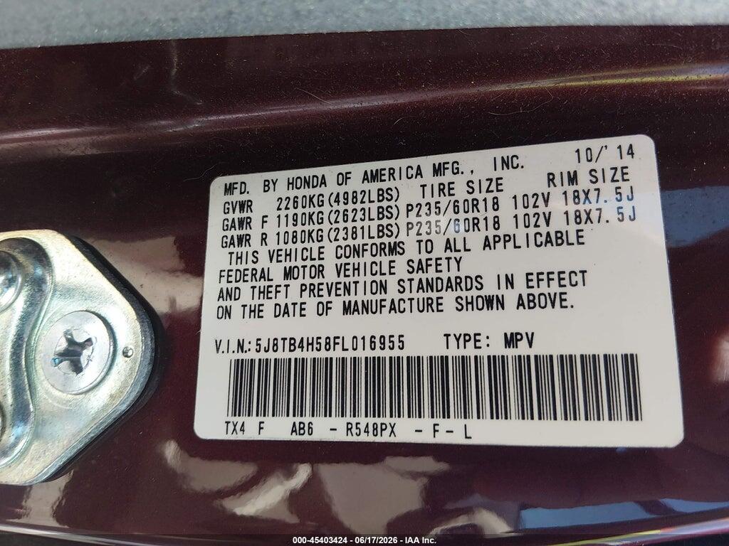 5J8TB4H58FL016955 2015 ACURA RDX photo no. 9