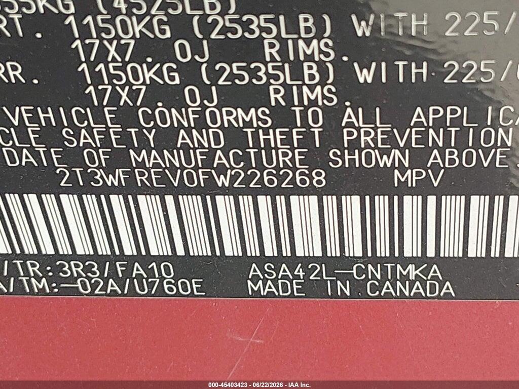 2T3WFREV0FW226268 2015 TOYOTA RAV4 photo no. 9