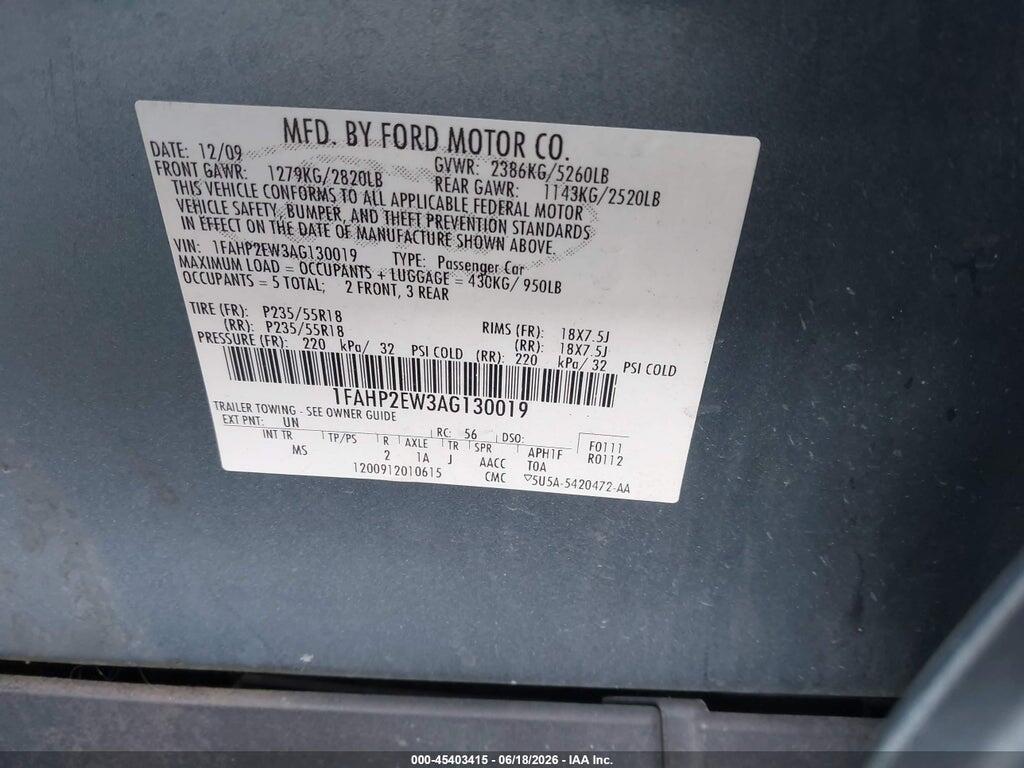 1FAHP2EW3AG130019 2010 FORD TAURUS photo no. 9