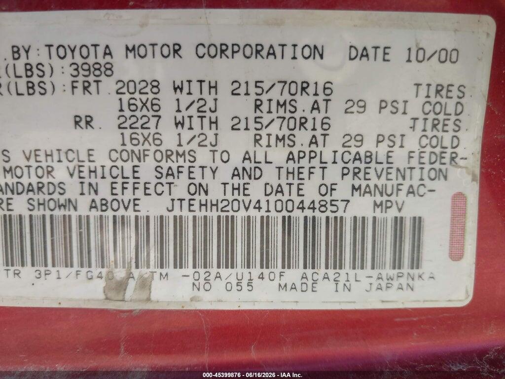 JTEHH20V410044857 2001 TOYOTA RAV4 photo no. 9