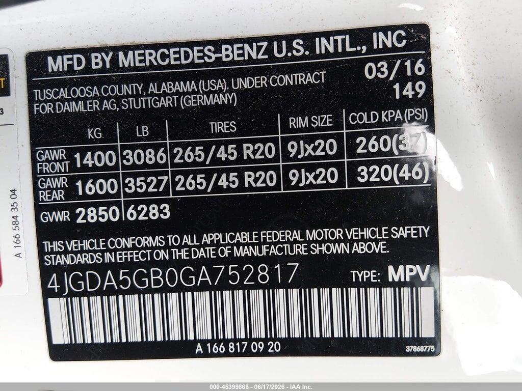 4JGDA5GB0GA752817 2016 MERCEDES-BENZ GLE 400 photo no. 9