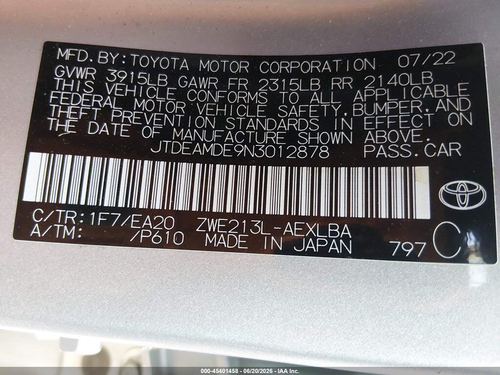 JTDEAMDE9N3012878 2022 TOYOTA COROLLA photo no. 9