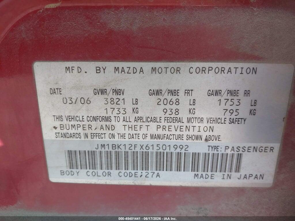 JM1BK12FX61501992 2006 MAZDA MAZDA3 photo no. 9