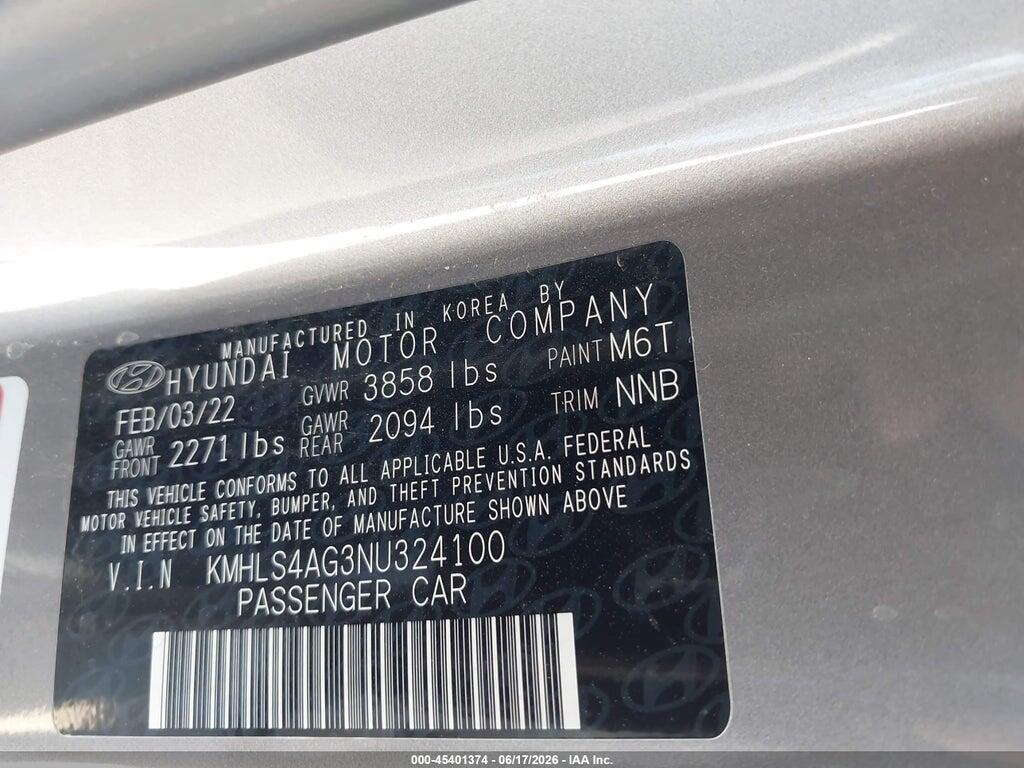 KMHLS4AG3NU324100 2022 HYUNDAI ELANTRA photo no. 9