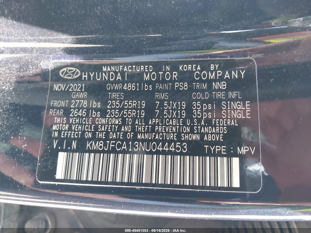 KM8JFCA13NU044453 2022 HYUNDAI TUCSON HYBRID photo no. 9