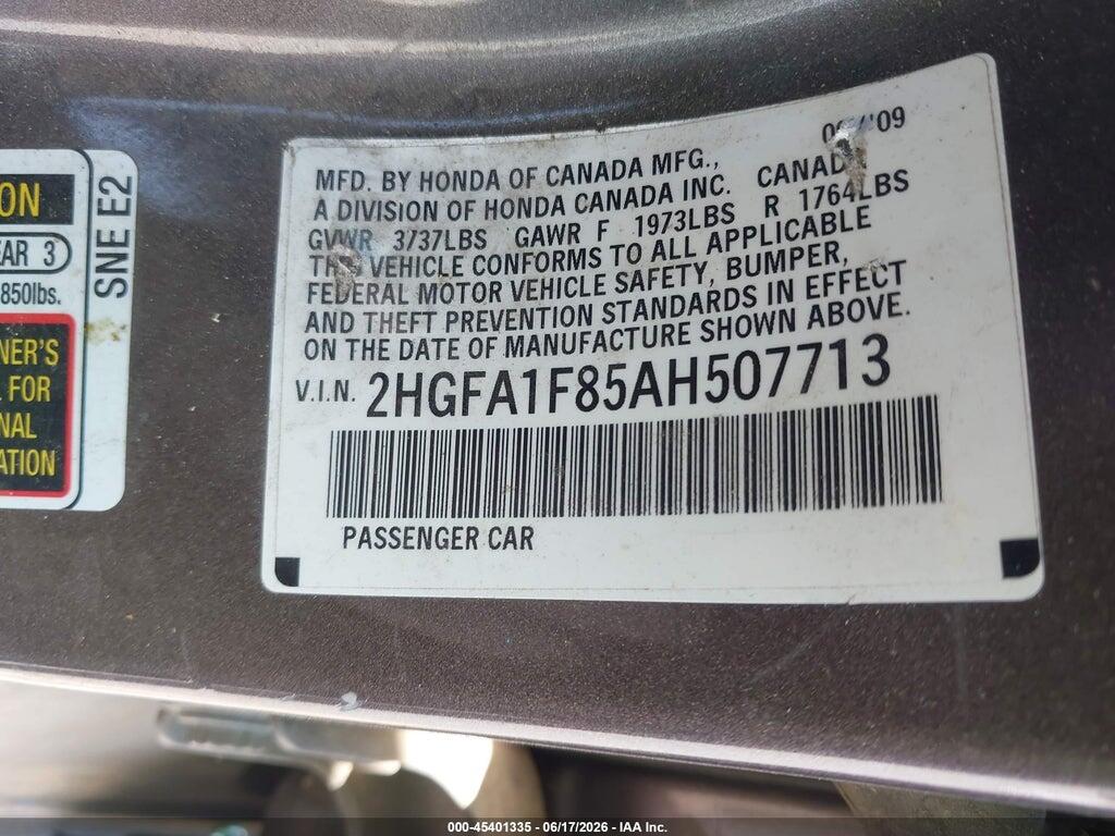 2HGFA1F85AH507713 2010 HONDA CIVIC photo no. 9
