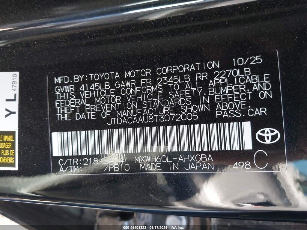 JTDACAAU8T3072005 2026 TOYOTA PRIUS photo no. 9