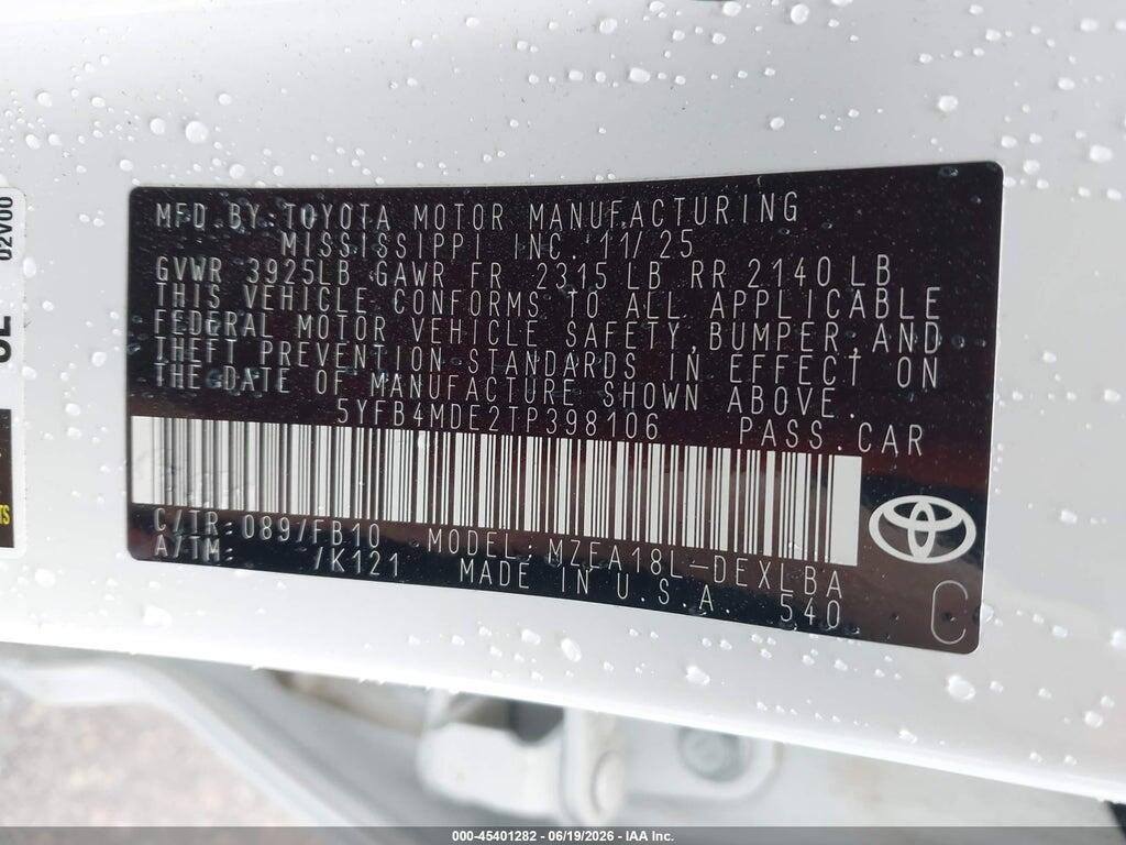 5YFB4MDE2TP398106 2026 TOYOTA COROLLA photo no. 9