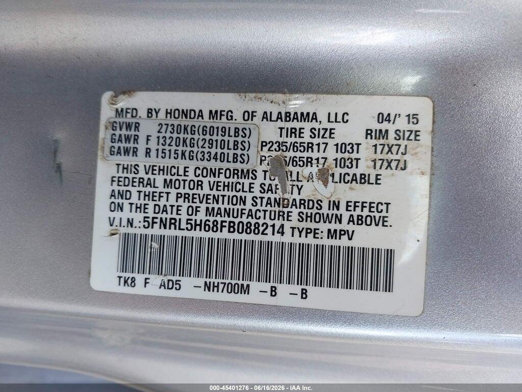5FNRL5H68FB088214 2015 HONDA ODYSSEY photo no. 9