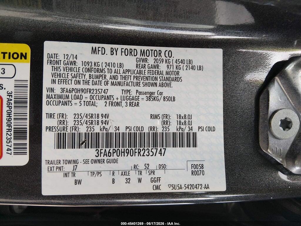 3FA6P0H90FR235747 2015 FORD FUSION photo no. 9