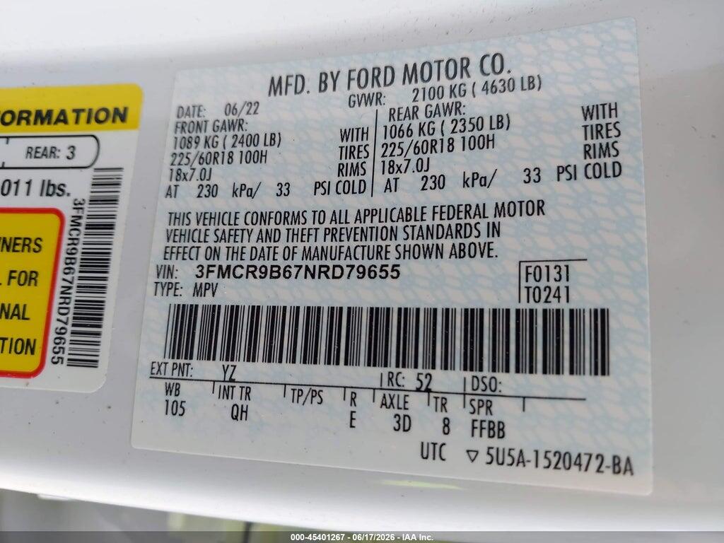 3FMCR9B67NRD79655 2022 FORD BRONCO SPORT photo no. 9