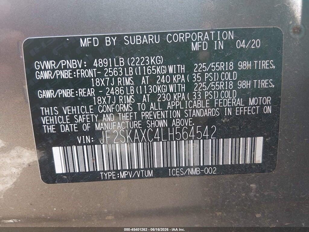 JF2SKAXC4LH564542 2020 SUBARU FORESTER photo no. 9