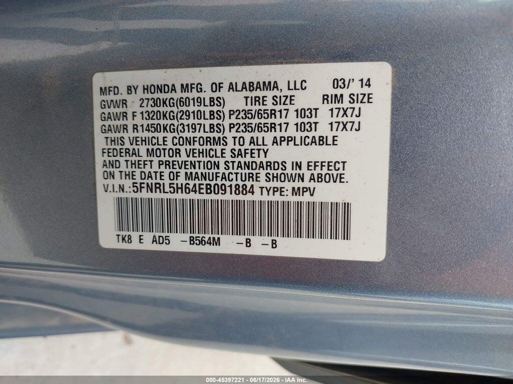 5FNRL5H64EB091884 2014 HONDA ODYSSEY photo no. 9