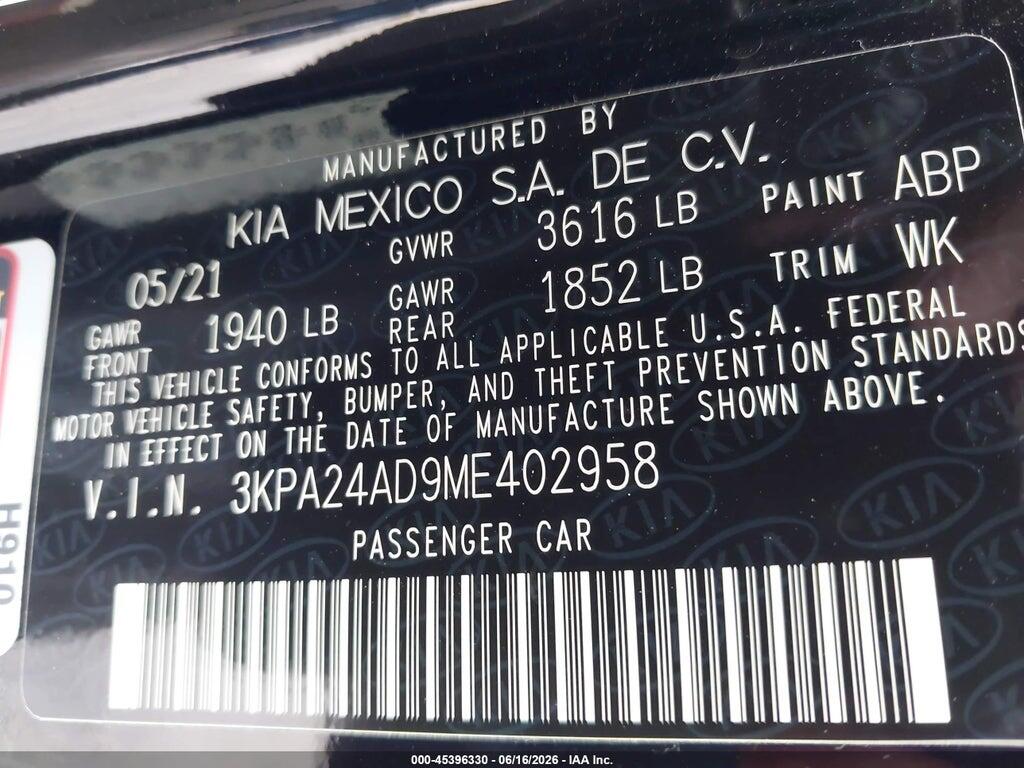 3KPA24AD9ME402958 2021 KIA RIO photo no. 9