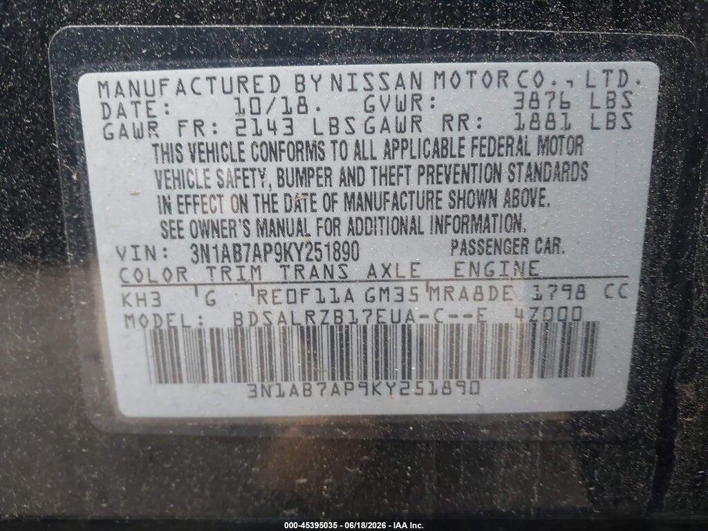 3N1AB7AP9KY251890 2019 NISSAN SENTRA photo no. 9