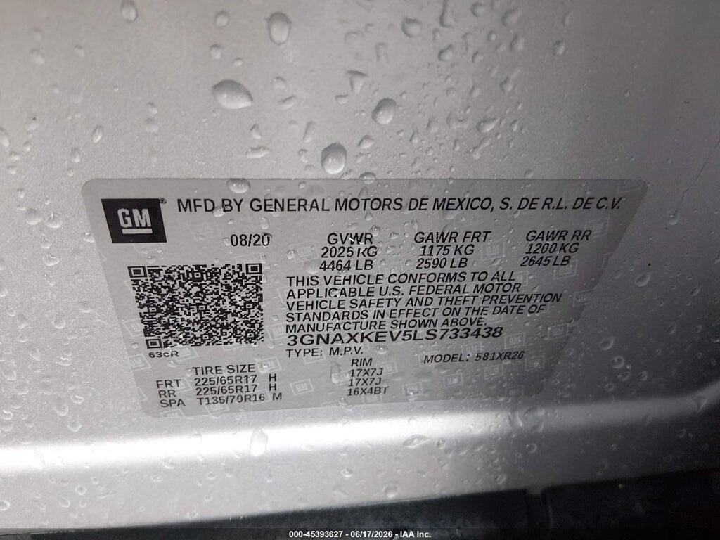 3GNAXKEV5LS733438 2020 CHEVROLET EQUINOX photo no. 9