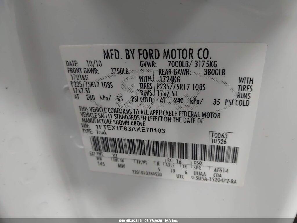 1FTEX1E83AKE78103 2010 FORD F-150 photo no. 9