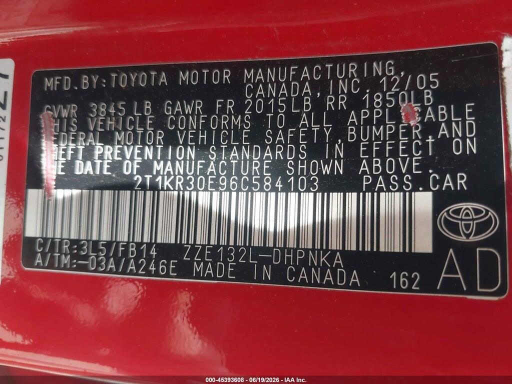 2T1KR30E96C584103 2006 TOYOTA MATRIX photo no. 9
