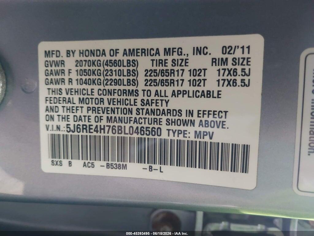 5J6RE4H76BL046560 2011 HONDA CR-V photo no. 9