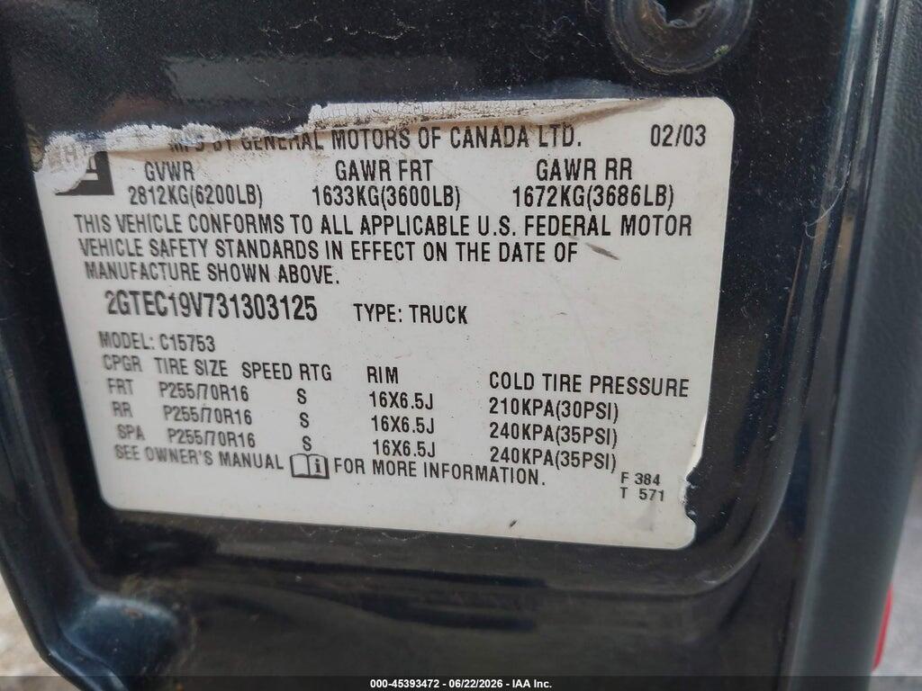 2GTEC19V731303125 2003 GMC SIERRA 1500 photo no. 9