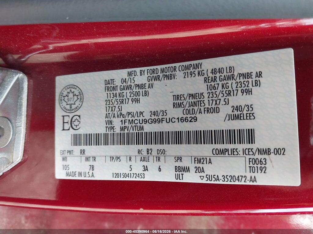 1FMCU9G99FUC16629 2015 FORD ESCAPE photo no. 9