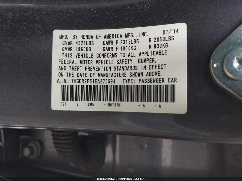 1HGCR2F51EA276594 2014 HONDA ACCORD photo no. 9