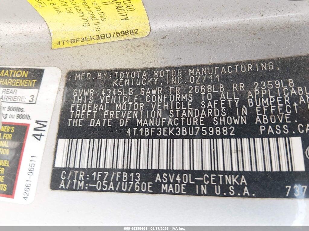 4T1BF3EK3BU759882 2011 TOYOTA CAMRY photo no. 9