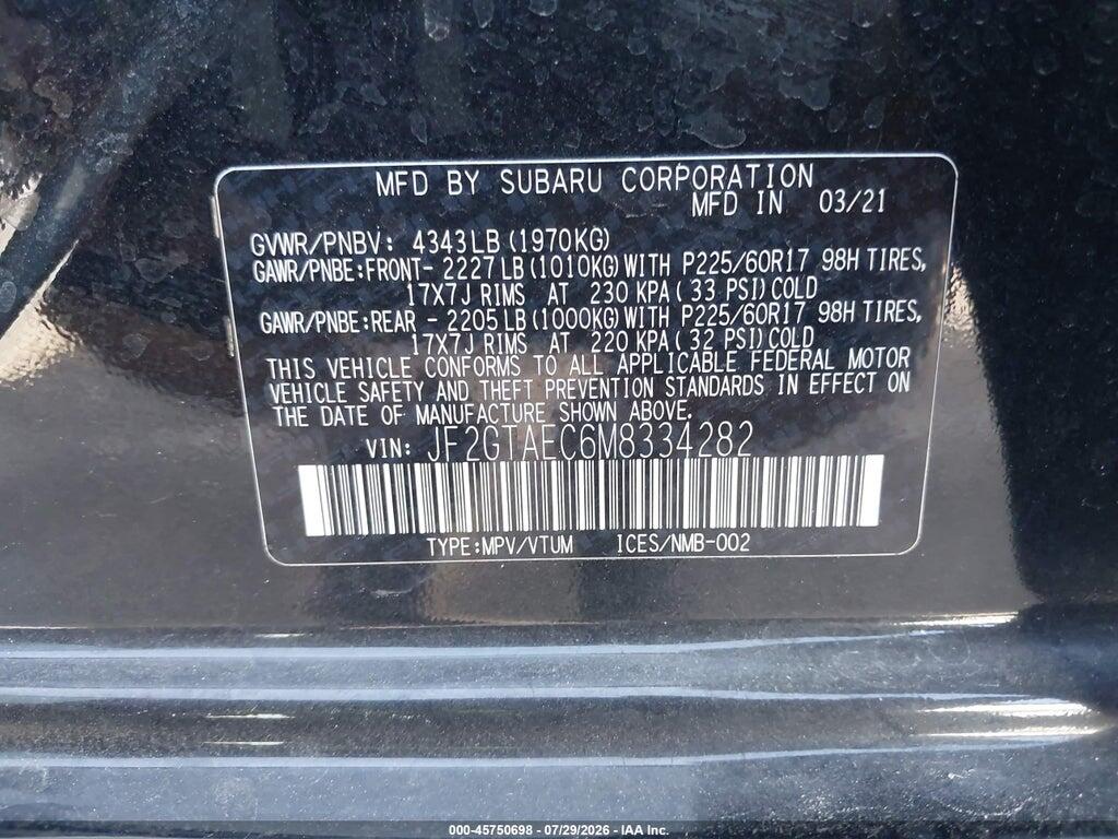 JF2GTAEC6M8334282 2021 SUBARU CROSSTREK photo no. 9