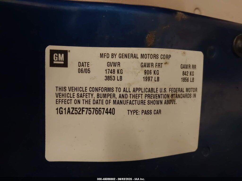 1G1AZ52F757667440 2005 CHEVROLET COBALT photo no. 9
