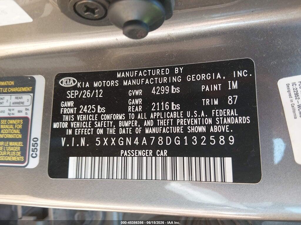 5XXGN4A78DG132589 2013 KIA OPTIMA photo no. 9
