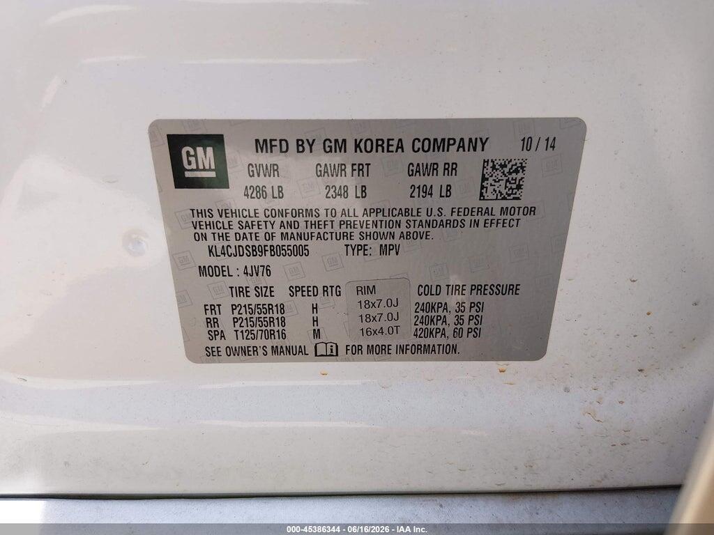 KL4CJDSB9FB055005 2015 BUICK ENCORE photo no. 9