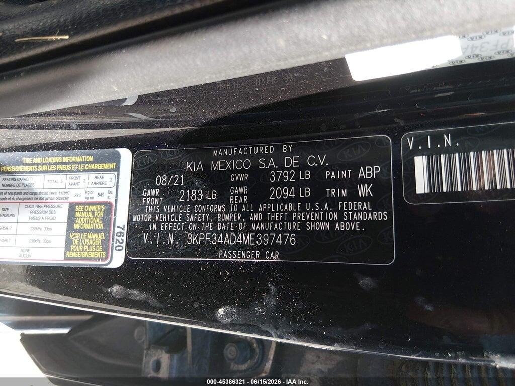 3KPF34AD4ME397476 2021 KIA FORTE photo no. 9
