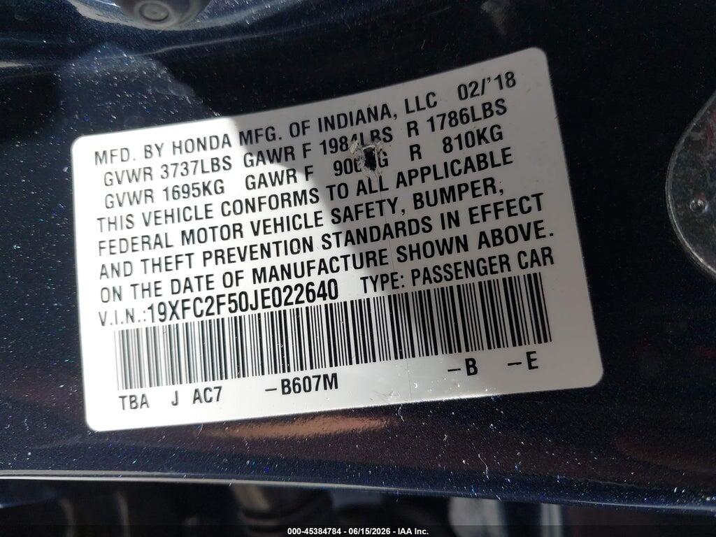 19XFC2F50JE022640 2018 HONDA CIVIC photo no. 9