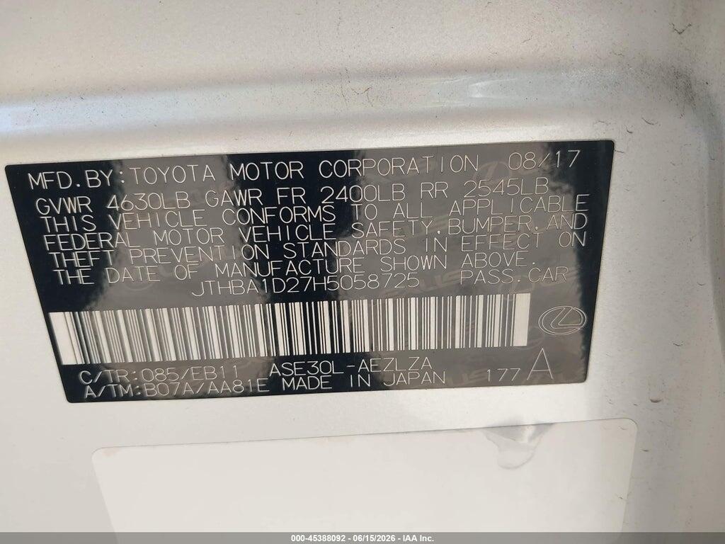 JTHBA1D27H5058725 2017 LEXUS IS 200T photo no. 9