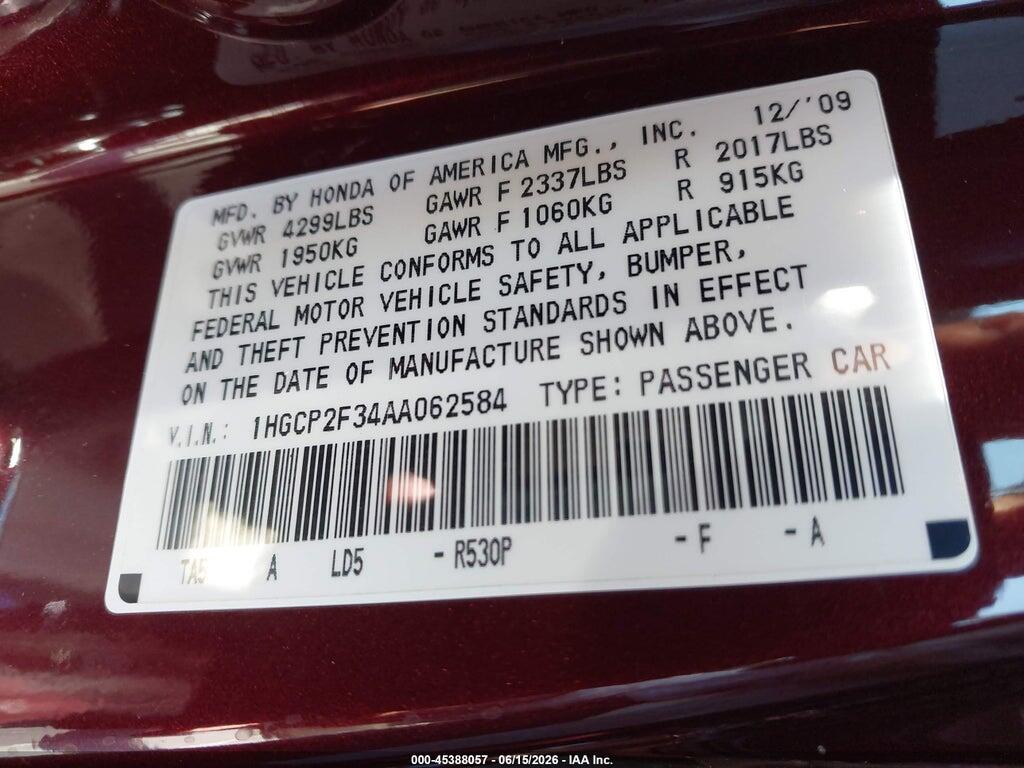 1HGCP2F34AA062584 2010 HONDA ACCORD photo no. 9