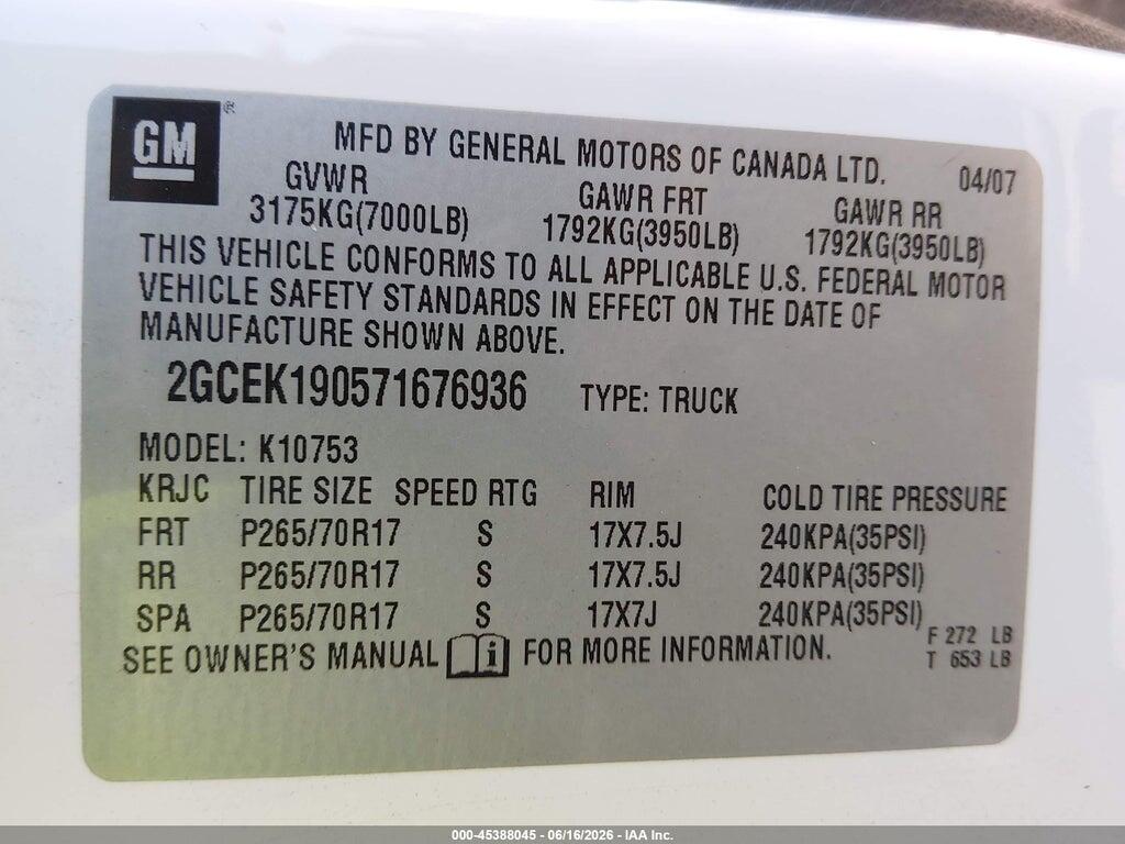 2GCEK190571676936 2007 CHEVROLET SILVERADO 1500 photo no. 9