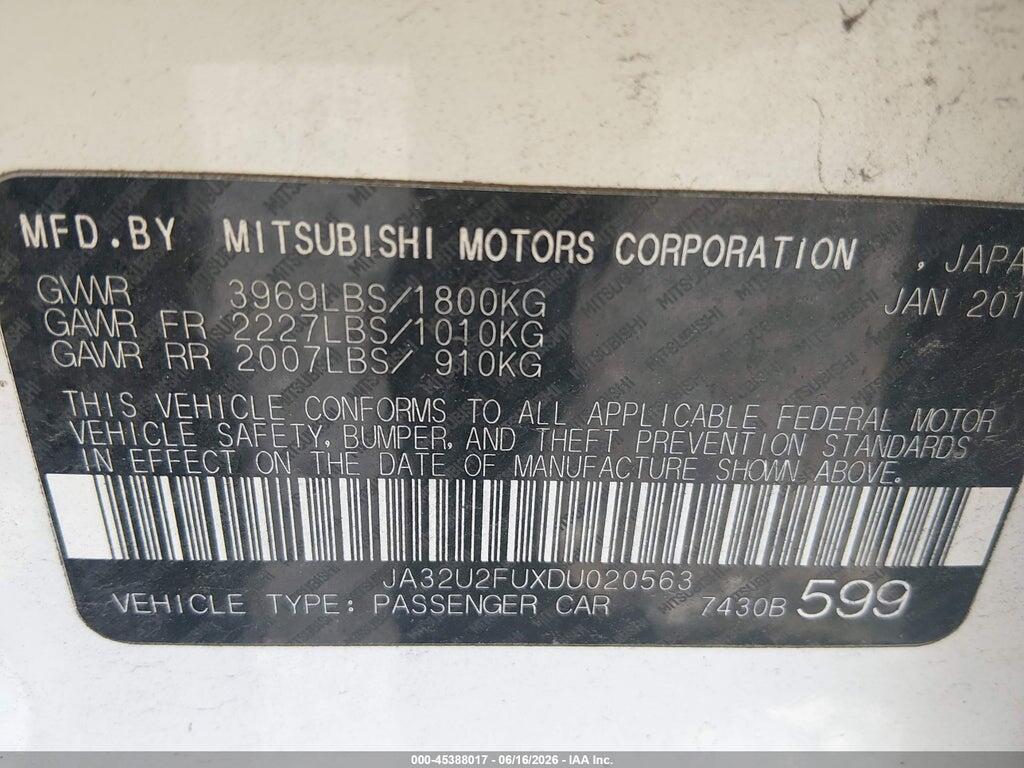 JA32U2FUXDU020563 2013 MITSUBISHI LANCER photo no. 9