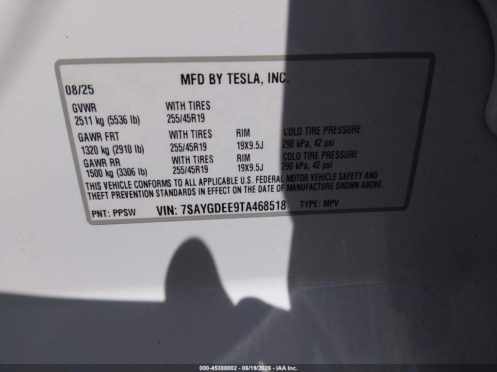 7SAYGDEE9TA468518 2026 TESLA MODEL Y photo no. 9