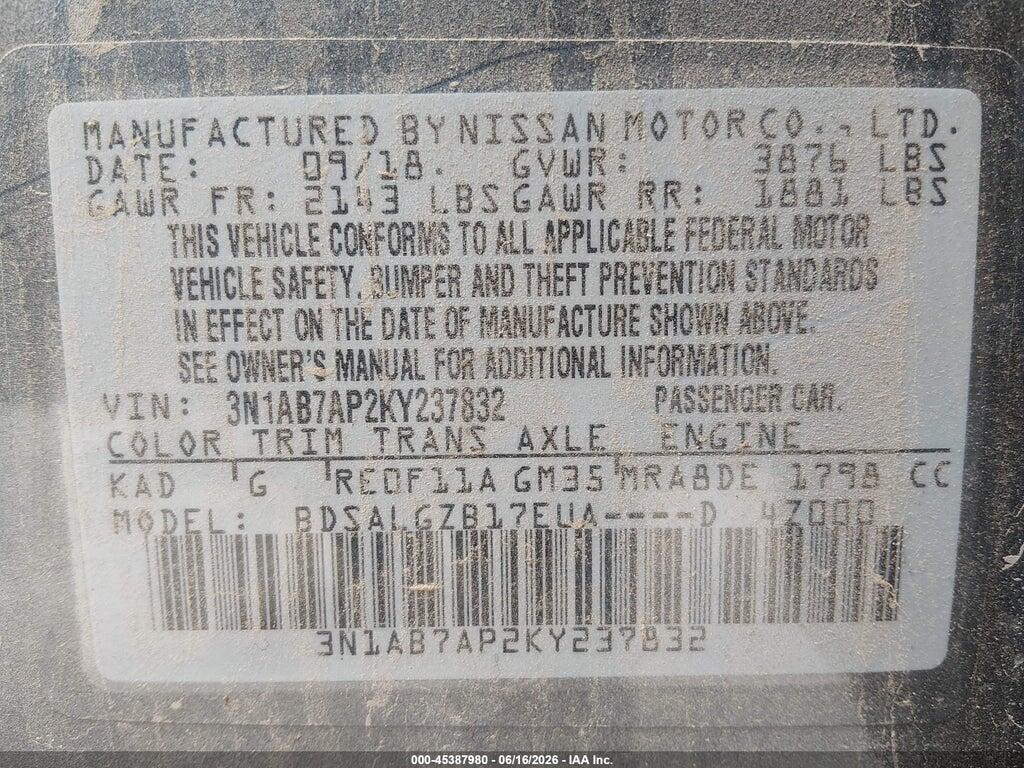 3N1AB7AP2KY237832 2019 NISSAN SENTRA photo no. 9