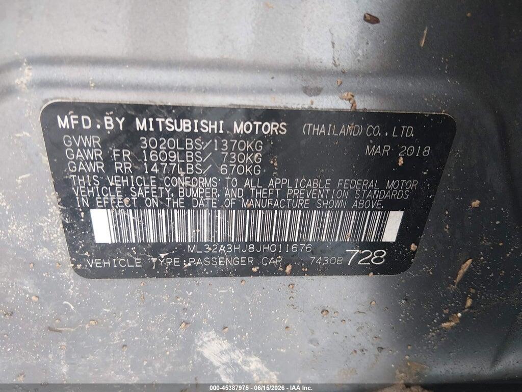 ML32A3HJ8JH011676 2018 MITSUBISHI MIRAGE photo no. 9