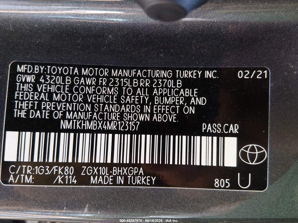NMTKHMBX4MR123157 2021 TOYOTA C-HR photo no. 9