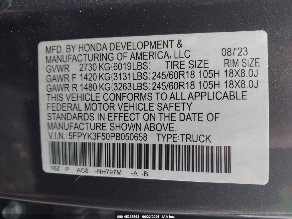 5FPYK3F50PB050658 2023 HONDA RIDGELINE photo no. 9
