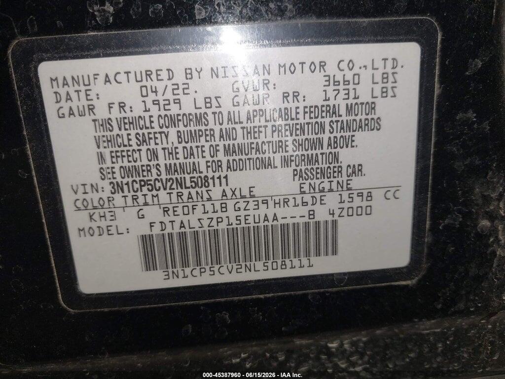 3N1CP5CV2NL508111 2022 NISSAN KICKS photo no. 9