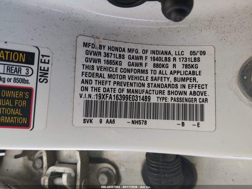 19XFA16399E031489 2009 HONDA CIVIC photo no. 9