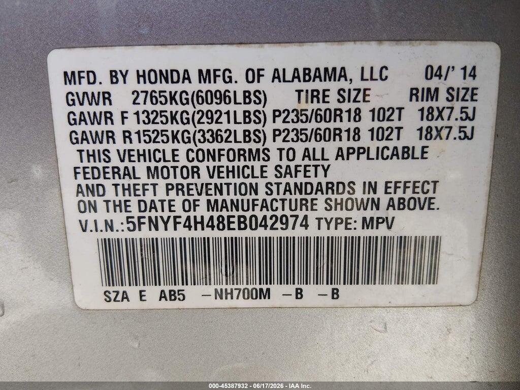 5FNYF4H48EB042974 2014 HONDA PILOT photo no. 9