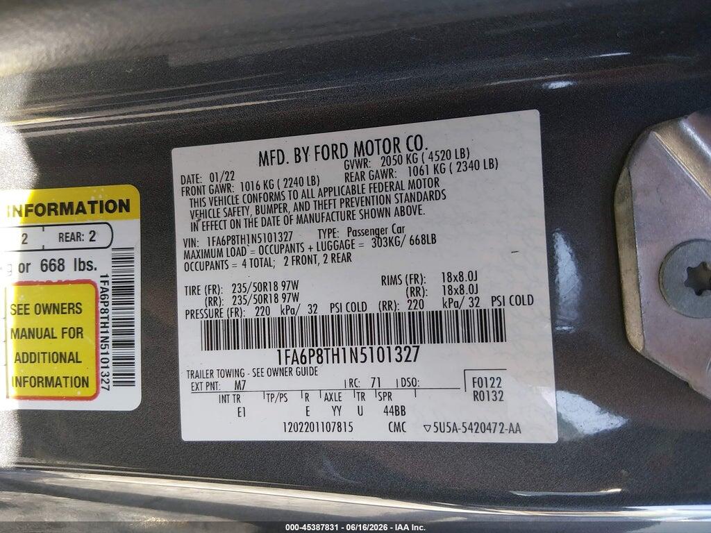 1FA6P8TH1N5101327 2022 FORD MUSTANG photo no. 9