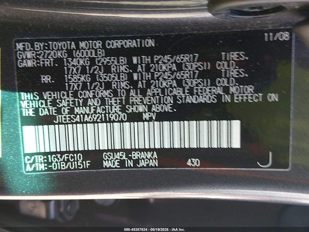 JTEES41A692119070 2009 TOYOTA HIGHLANDER photo no. 9